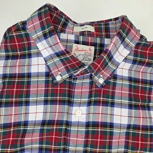 J.Crew Mens Broken-In Oxford Slim Fit Plaid Shirt Large Red Blue Tartan Cotton